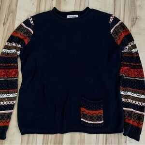 NorthStyle Men's Dark Sweater with Patterned Sleeves